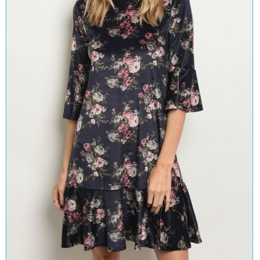 NWT navy floral velvet dress